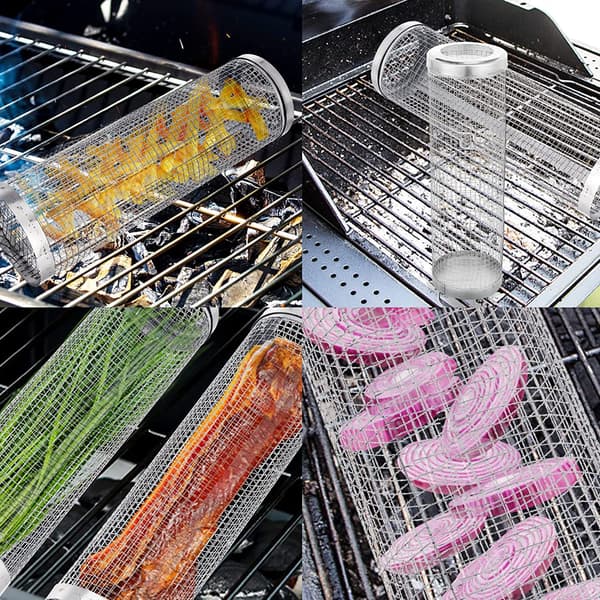 2 stk. rullende grillkurve - Bedste grillkurv nogensinde, rund grillnet i rustfrit stål