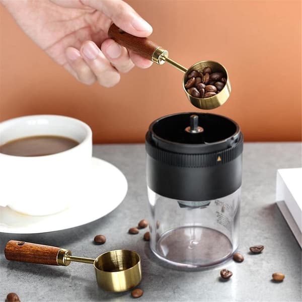 Kaffeske af rustfrit stål til malet kaffe, 15 ml kaffemåleske med træhåndtag - A