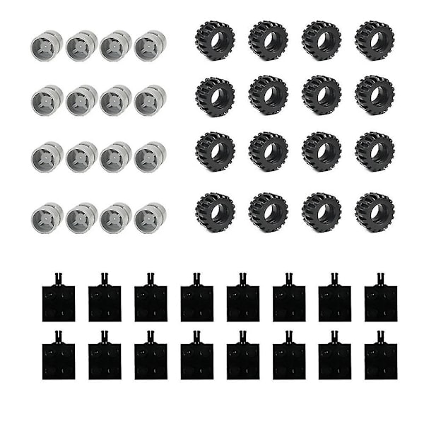 48 st Mini Hjul Axlar Pack Block Bil Tillbehör Däck Nav Klassiska Klossar Barn DIY Leksaker Klossar-A