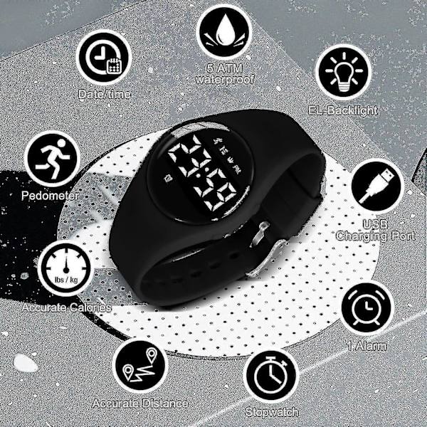 Barnklocka, Digital Sport Fitness Tracker för Tonårspojkar, Med Alarm/kronograf/vattentät för Pojke Flicka Present 5-18 År Gammalack) PK
