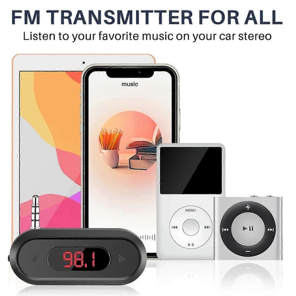 Universal FM-sändare Trådlös Ljudadapter med 3,5 mm Jack lämplig för IOS Android Bilhögtalare