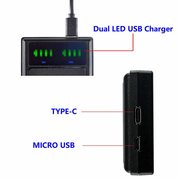 Batteri LED USB Dobbeltlader Kompatibel med Nikon EN-EL14 MH-24 & Nikon D5200 DSLR Kamera