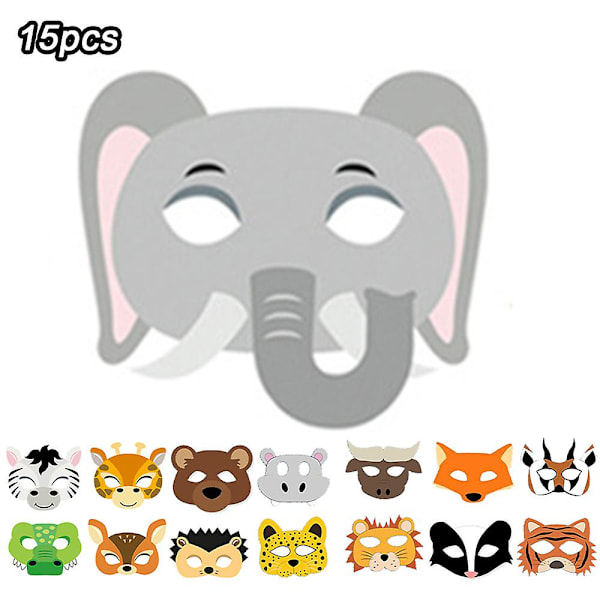 15pcs Cartoon Animal Masks Party Favors Animal Masks For Kids Jungle Safari Theme Fun Birthday Dress Up Party Supplies