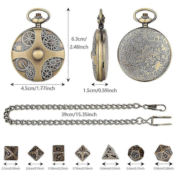 Mini Dnd Noppasarja Steampunk-vaihde Taskukello Noppasarja Metalli Dd Nopat Roolipelilauta Pelitarvikkeet Pöytäpeliseikkailuihin b