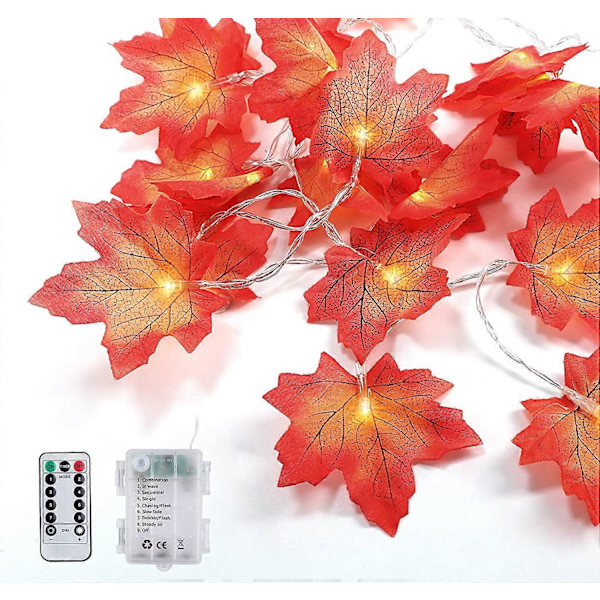 2 Pak Maple Leaf Lysstreng 3m 20 LED'er Efterårs Dekoration Lysstreng til Thanksgiving Jul Festival Fest