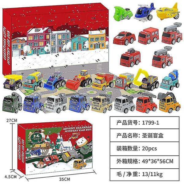 Julekalender, Julekalender til Børn med 24 Dages Nedtælling Træk Tilbage Biler Legetøj Jule Nedtællingskalender Blind Box Gave til Børn Dreng