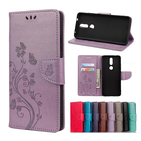 Til Nokia 2.4 Sommerfugl Blomstermønster Horisontal Flip Læderetui med Holder & Kortlommer & Pung