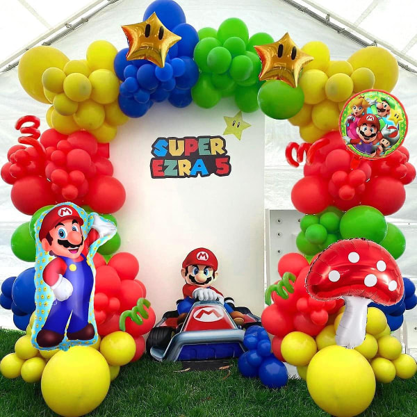 143st Mario Ballongdekorationer Garland Arch Kit Inkludera Mario Ballonger, Mario Folieballonger För Barn Mario Födelsedagsfest Dekorationstillbehör Mario B