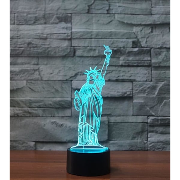 3D Frihetsgudinnen Fjernkontroll 16 Farger Nattelysbilder Illusions Akryl LED Bord Nattbord Lampe Barn Soverom Skrivebord Dekor Bursdagsgaver Leke