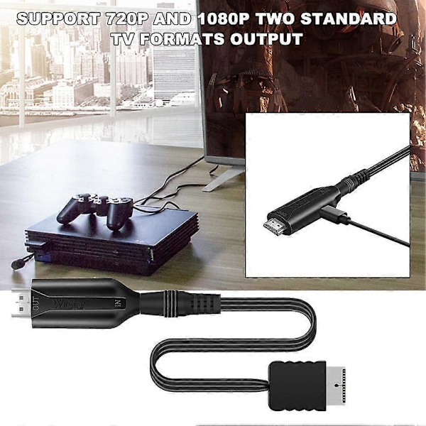 for Playstation 2 PS2 Til HDMI-kompatibel Adapterkabel HD RCA AV Audio Video x1