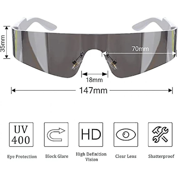 Trendy Rimløse Futuristiske Wrap Around Solbriller Kvinder Mænd, Cyberpunk Visir Solbriller Shades Mode Briller