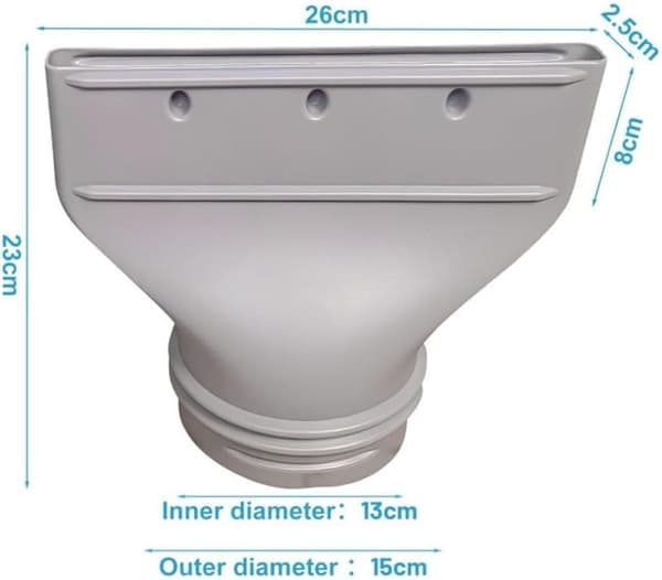Bærbar aircondition udstødningsforbindelse: flad dyseadapter til 130 mm/150 mm rør, 1,5 m HDPE forlængelse, grå