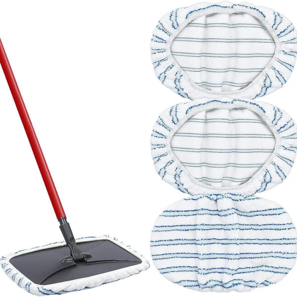 Velegnet til O-cedar Moppehoved Tilbehør - 15x8 Tommer Genanvendelige Mikrofiber Flade Moppeklude - Blå og Hvid - 3-pak