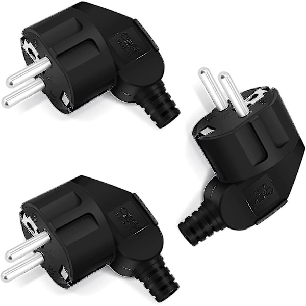 Schuko-pistoke, kulmapistoke, 3 kpl, maadoituskosketuspistoke taipumattoman suojuksen kanssa, pistoke 250v (16a), virtapistoke kulmapistoke ulkokäyttöön