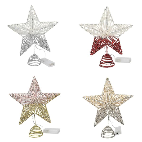 Juletræstopstjerne med LED-lys og glitter - Pynt til juletræet
