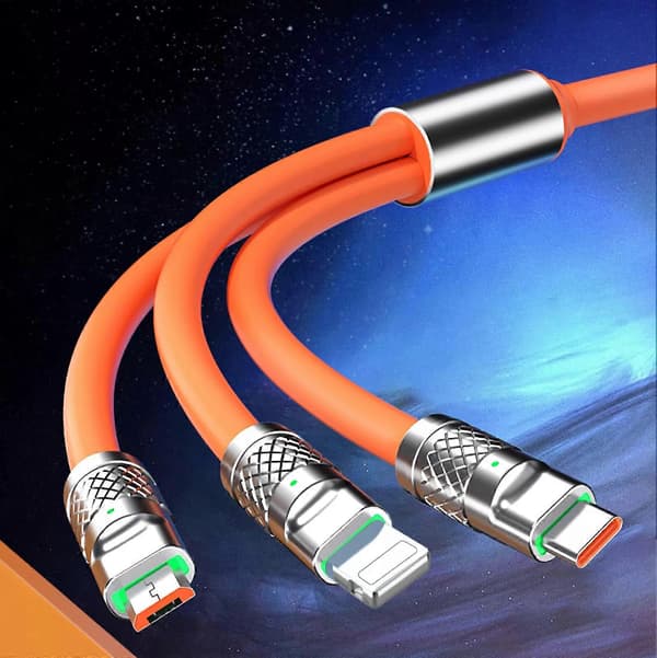 1,2 m 3in1 USB Type C, Micro USB, 6-nastainen kaapeli Multi Micro pikalatauskaapeli oranssi