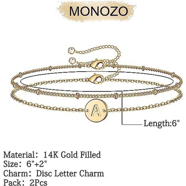 Gull Initial Armbånd F03or Kvinner Jenter, Sjarmerende 14k Gull F03ylt Lagdelt Perlet Brev Initial Armbånd Personlig 26 Alfabet Skive Monogram Charm