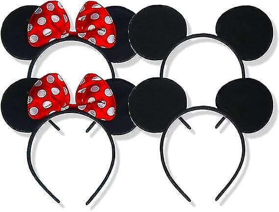 Sæt af 4 Mickey Mouse Øre Pandebånd Minnie Mouse Øre Damer Piger Mickey Mouse Øre