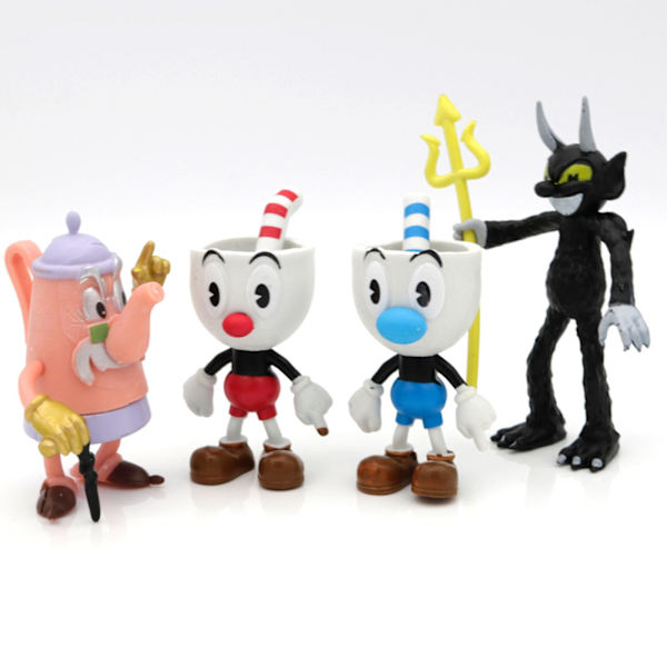 6 st Cuphead Mugman Mecup och Brocup Anime Figur, 6 st Anime Spel Figur Leksaker Set Hot Game Staty Modell Pvc Docka Prydnad För Sovrum Sängbord Livi