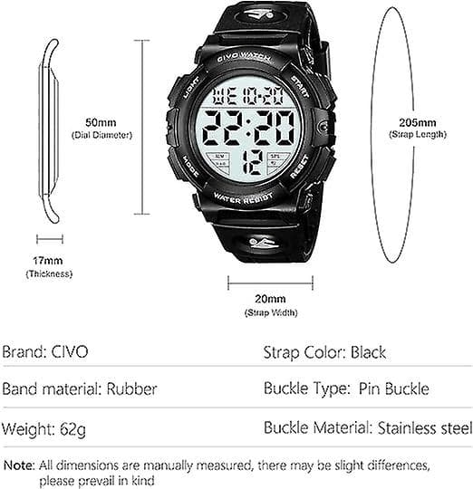 Digitale Herreur, LED Baggrundsbelysning Digitalt Armbåndsur