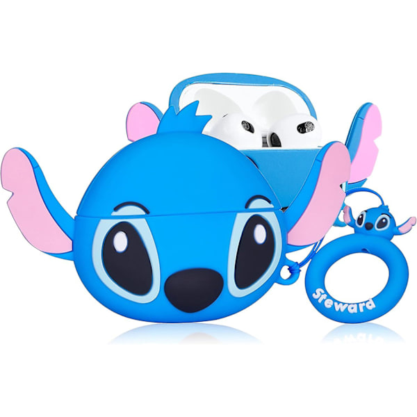 Fodral för Airpods 3 Sött Mjukt Silikon 3d Rolig Rolig Karaktär För Air Pod 3 Omslag Seriefigur Ring Kits Fodral För Barn Pojkar Flickor Tonåringar(blå)