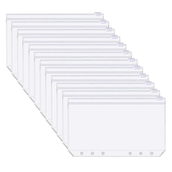12 st A6-pärmfickor Transparent PVC 6-håls Pärmfickor Zip Folder Plast Pengar Budget Kuvert