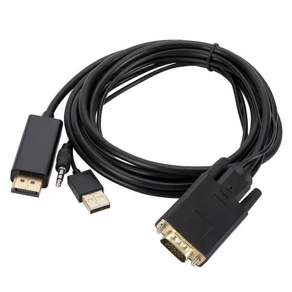 VGA til DisplayPort Adapterkabel med Lydbånd Strømforsyning, Længde: 1.8m