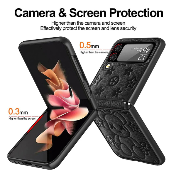 Fodral för Galaxy Z Flip 4, gångjärnsskydd med kameraskydd i läder, fullständigt skyddande telefonfodral