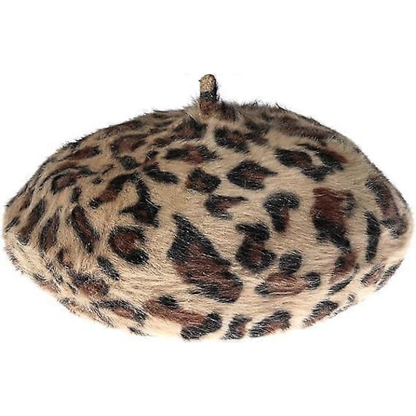 Kvinders Leopard Print Beret Hat Uld Fransk Beret Cap Vinter Varmt Beanie Hat