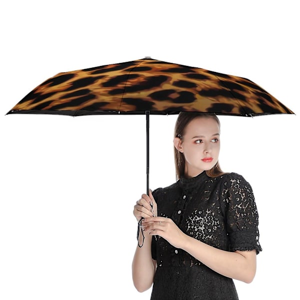 Sjov Leopard Dyreprint Automatisk Foldbar Rejse Paraply Vindtæt Auto 3 Fold Paraplyer til Kvinder Mænd Voksne