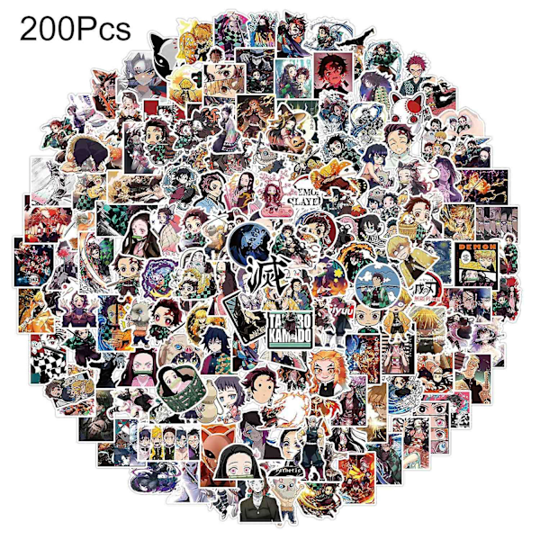 200 st Dekaler Släta Linjer Vattentäta Utsökta Anime Demon Slayer Klistermärken för Laptop