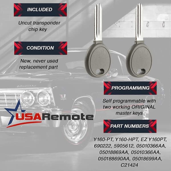 2x Erstatnings chipnøgle transponder til Chrysler PT Cruiser Sebring Town &