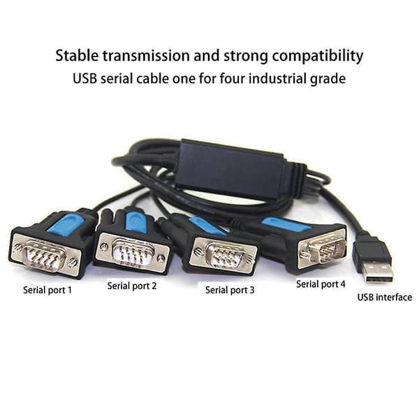 USB-RS232-sovitin 1-4, suojattu nikkeli- ja tina-pinnoitteella, Plug and Play Windowsille ja Linuxille