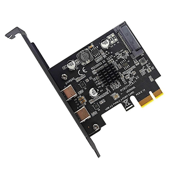 2-ports PCIE-kort PCI Express 3.0 X1 till dubbla USB-expansionskort SATA-ström USB3.2 Gen2 10 Gbps ASM3142-chip för stationär dator