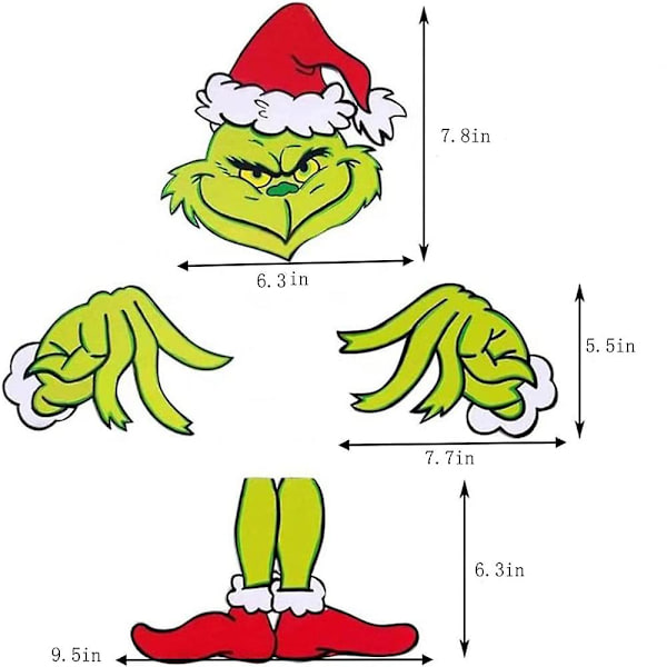 Julepyntssæt med Grinch-tema, Juletræstop, Festartikler, Festlig Pynt