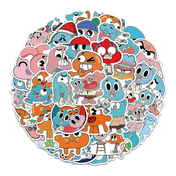 50 kpl/setti The Amazing World Of Gumball koristeellisia tarroja kannettavalle tietokoneelle, matkalaukulle, puhelimelle, polkupyörälle, rullalaudalle