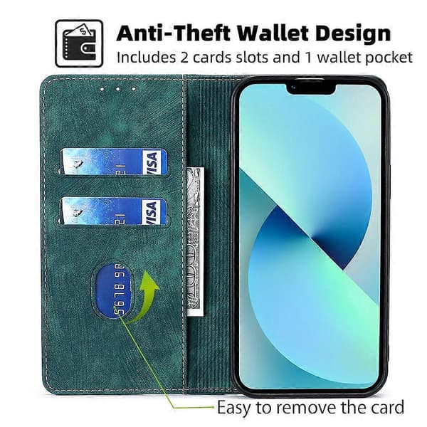 Til iPhone 13 Pro Max RFID Tyverisikring Børste Magnetisk Læder Telefon Cover