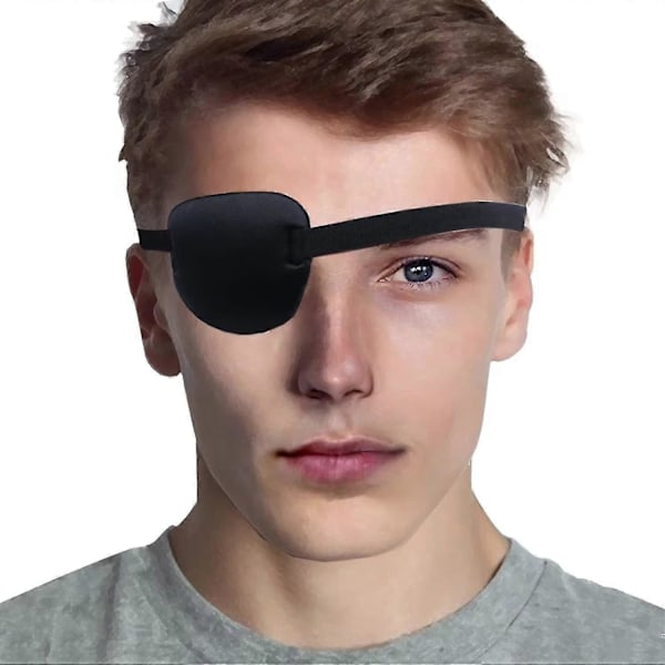 Øjenklapper til voksne og børn, klap for dovent øje til venstre eller højre øje, blød og justerbar, øjendækning til pirat eller cosplay (sort)