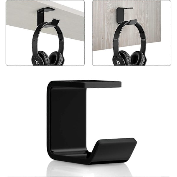 Hörlurshållare, akryl under-skrivbord självhäftande hörlurshållare multifunktionell headset-hängare, 3M starkt lim, svart