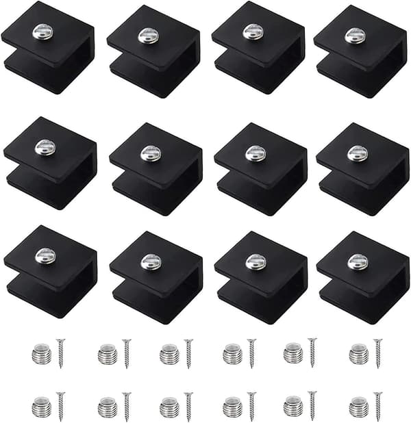 Set med 12 Aluminium Glasklämmor för Glaspaneler