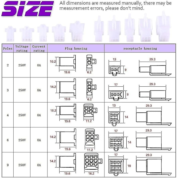 700 stk 2,8 mm Bil Elektriske Kontakter 2 3 4 6 9 Pins Bil Motorsykkel Elektrisk Ledningskontakter Og 30 stk 4 mm Elektrisk Kontaktsett