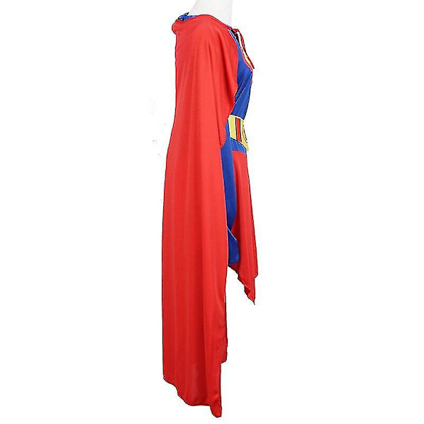 Superhjälte Cosplay Kvinnor Superkvinna Klänning Halloween Kostym För Vuxen Långärmad Röd Kappa Cape Karneval Maskeraddräkt