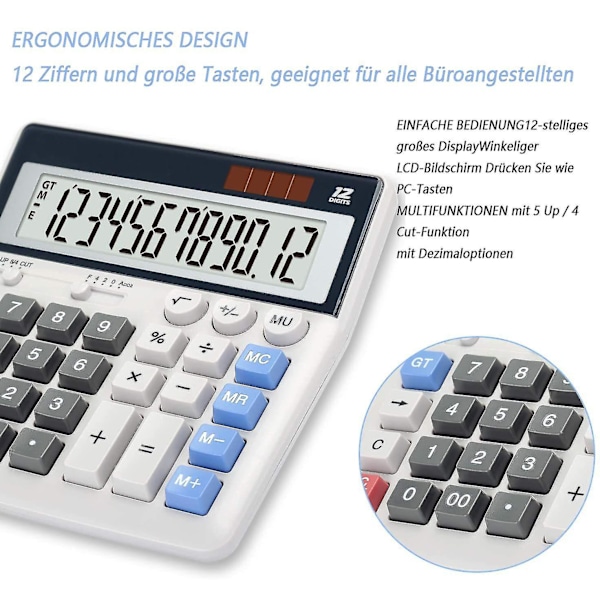 Ny, egnet Lommeregner Store Taster Stort Display 12-cifret Bordregner Kontorregner