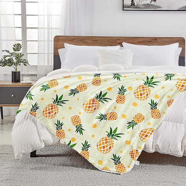 Sød Ananas Tæppe Tegneserie Kastetæppe til Sofa, Super Blødt Plys Fleece Tæppe Letvægts Flanel Tæppe, Dekorativt Fuzzy Kast til Alle S