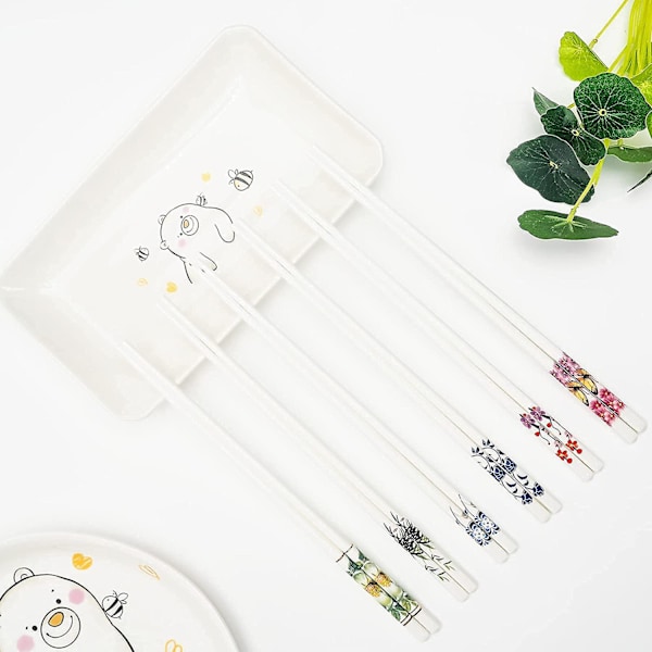 Porcelæn Spisepinde 5 Par Kawaii Spisepinde - Genanvendelige Og Opvaskemaskine Sikre Spisepinde Sæt Af 5-9,7 Tommer (Blå Rose) Blå Rose -