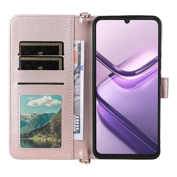 Multifunktionelt lædertelefoncover med 6 kortpladser og håndledsrem til Doogee Note 58 / Note 58 Pro
