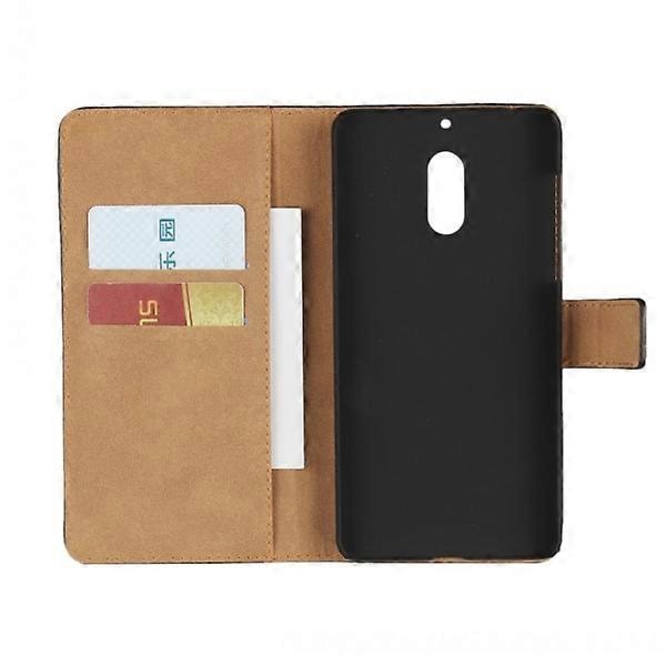 Wallet Case Nokia 6.1, Ægte Læder, Sort Sort
