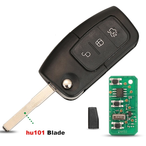 Bil Fjärrnyckel Ask 433mhz För Ford Fiesta Focus 2 Ecosport Kuga Escape C Max Ka Fob Hu101 / Fo21 3 Knappar