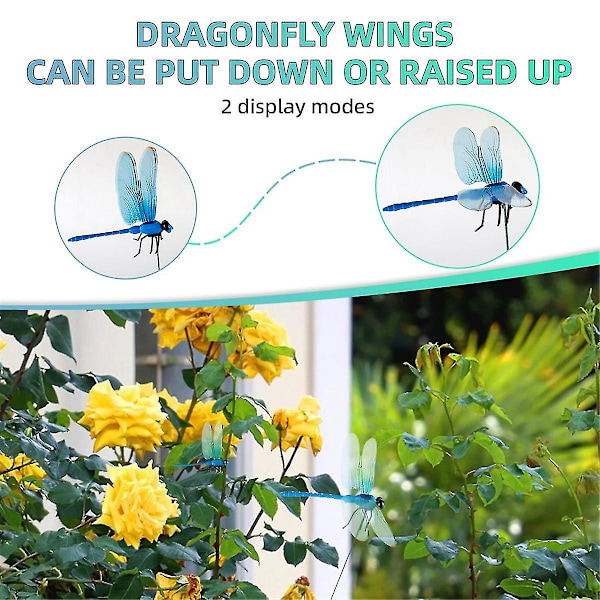 12 stk. Kunstige Dragonfly Stangs Klips til Udendørs 3D Dragonfly Dekoration Havearbejde, 3D Dragonfly Garde