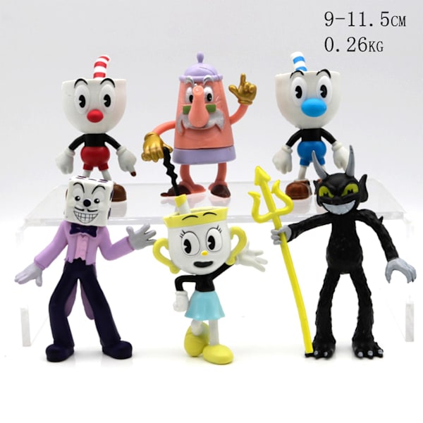 6 st Cuphead Mugman Mecup och Brocup Anime Figur, 6 st Anime Spel Figur Leksaker Set Hot Game Staty Modell Pvc Docka Prydnad För Sovrum Sängbord Livi